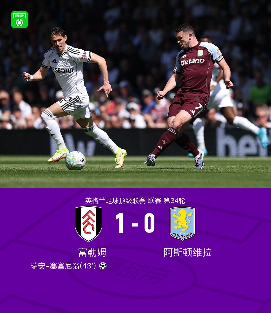 乐鱼体育APP下载地址-富勒姆1-0阿斯顿维拉，瑞安-塞塞尼翁制胜球